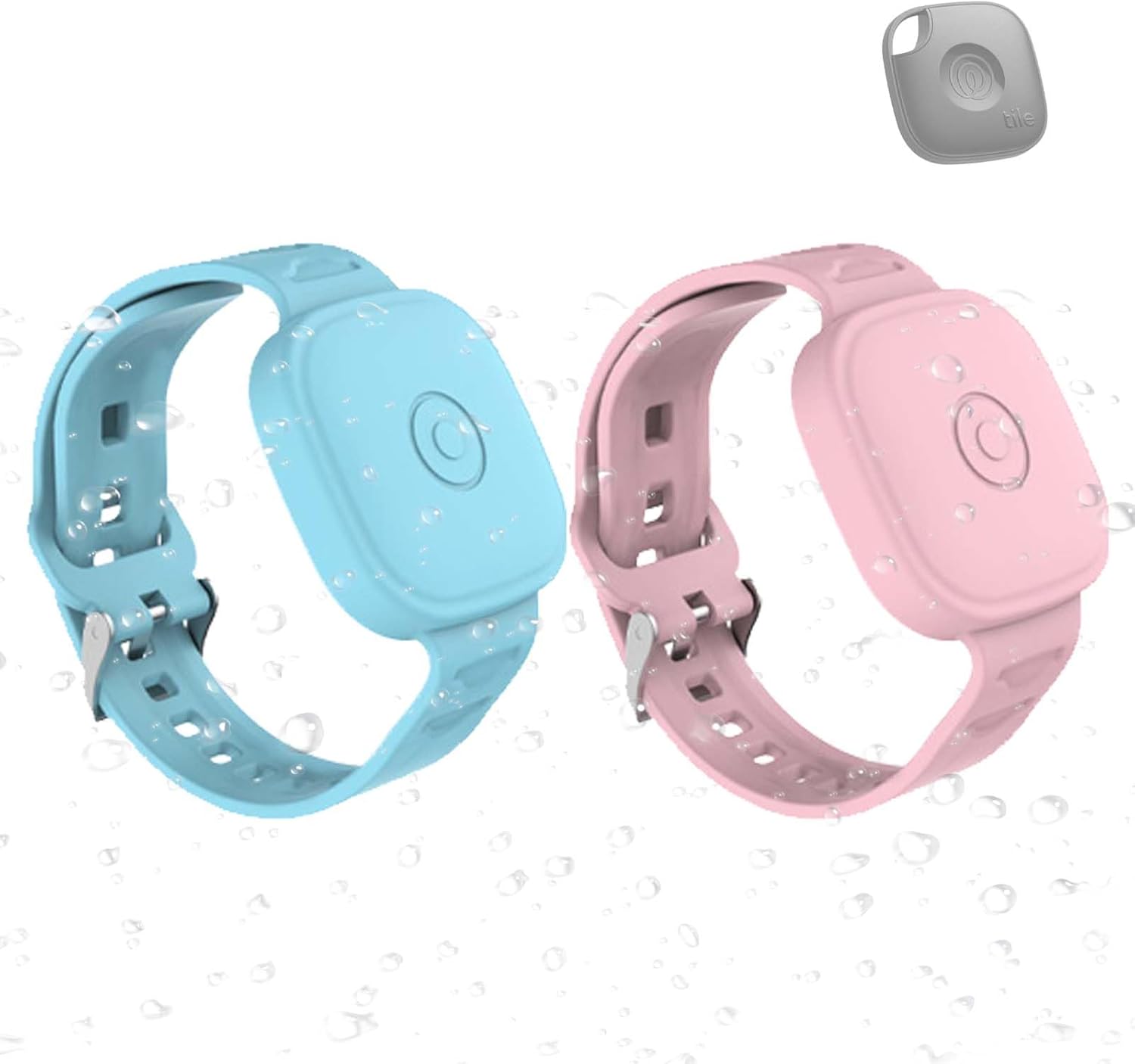 2-Pack Case for Tile by Life360 Mate (2024) / Tile Mate 2022,Waterproof Tile Mate Bracelet for Kids,GPS Tracker Anti-Lost Adjustable Tile Mate Strap for Toddler Child-Pink+Glow Blue