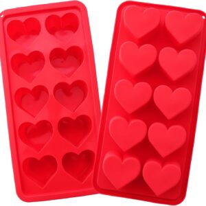 2 Pcs Heart Shaped Ice Cube Trays 10-Cavity Heart Shaped Silicone Molds Red Heart Ice Cube Molds for Ice Cubes, Candy, Chocolate, Cocktails, Whiskey, Candle