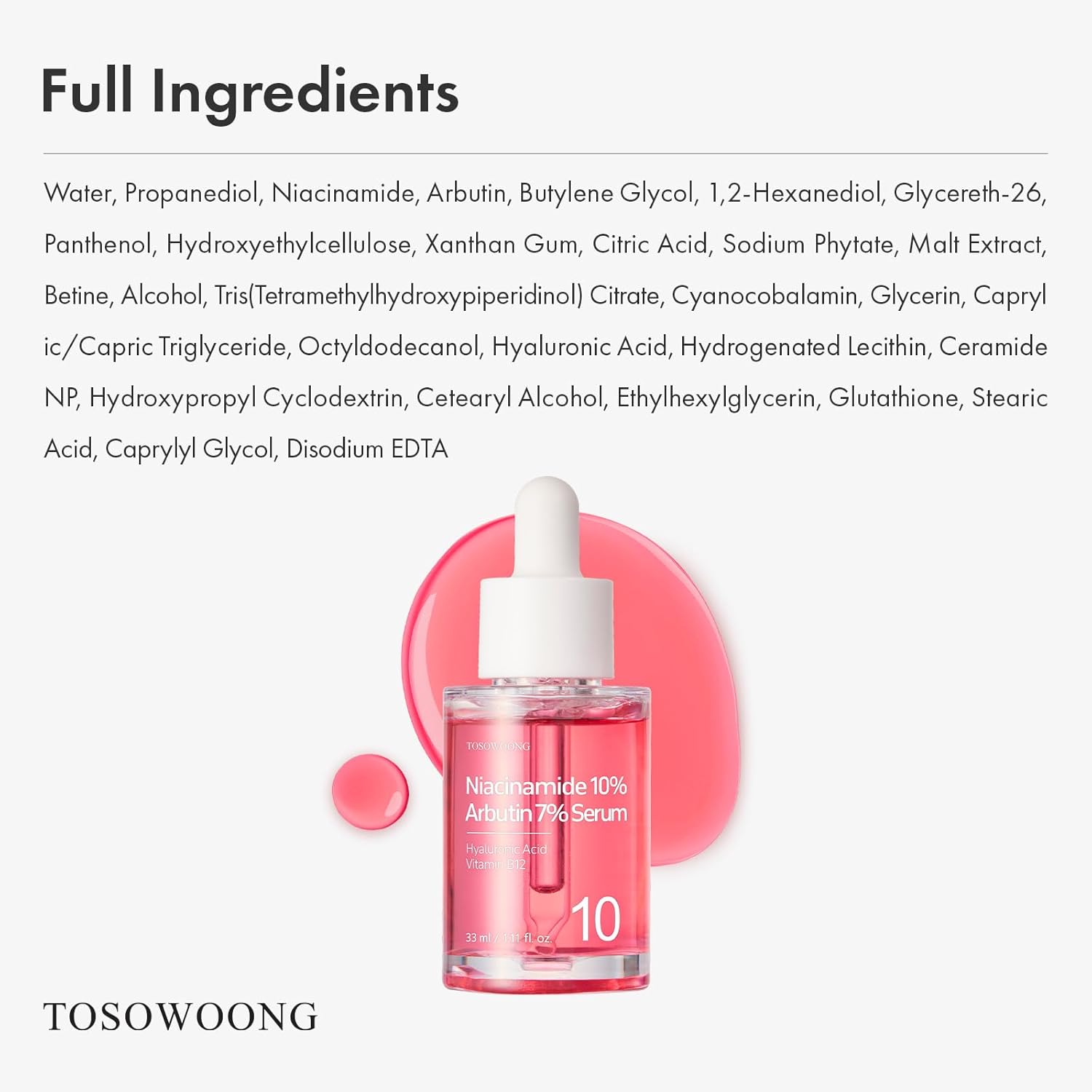 TOSOWOONG Niacinamide 10% Arbutin 7% Serum, Hyperpigmentation, Dark Spot Remover, Discoloration Correcting for Uneven Skin Tone, Glass Skin, All Skin Types, Korean Skincare, 33ml / 1.11 fl. oz. - Image 6