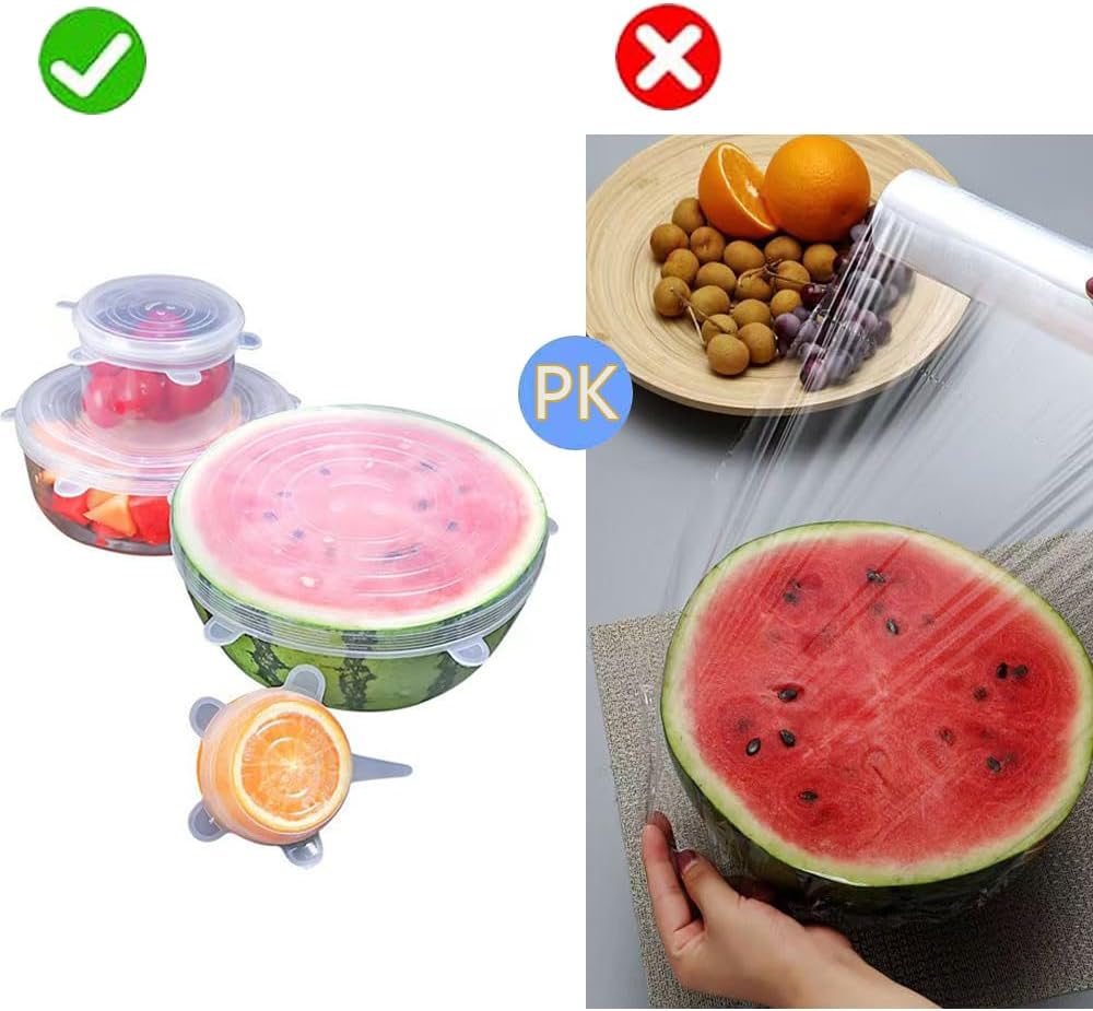 6pcs Reusable Silicone Stretch Lids, Six-piece Set Of Silicone Fresh-keeping Covers, Stretching Bowl Covers,Dust-proof Refrigerator Microwave Oven Sealing for Various Food Containers (pink)