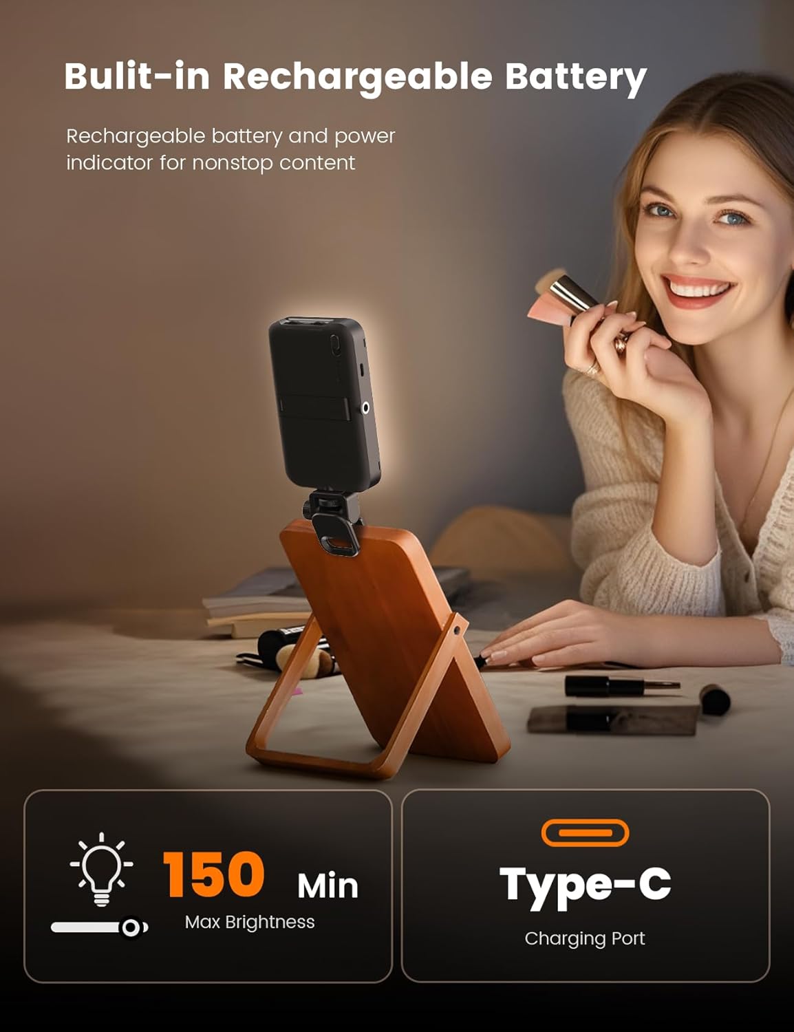 Selfie Light with Soft Diffuser & Built-in Stand – 96 LED Rechargeable Clip Fill Zoom Light for Phone, iPhone, iPad, Camera, for Makeup, TikTok, Vlog, and FaceTime Calls - Image 6