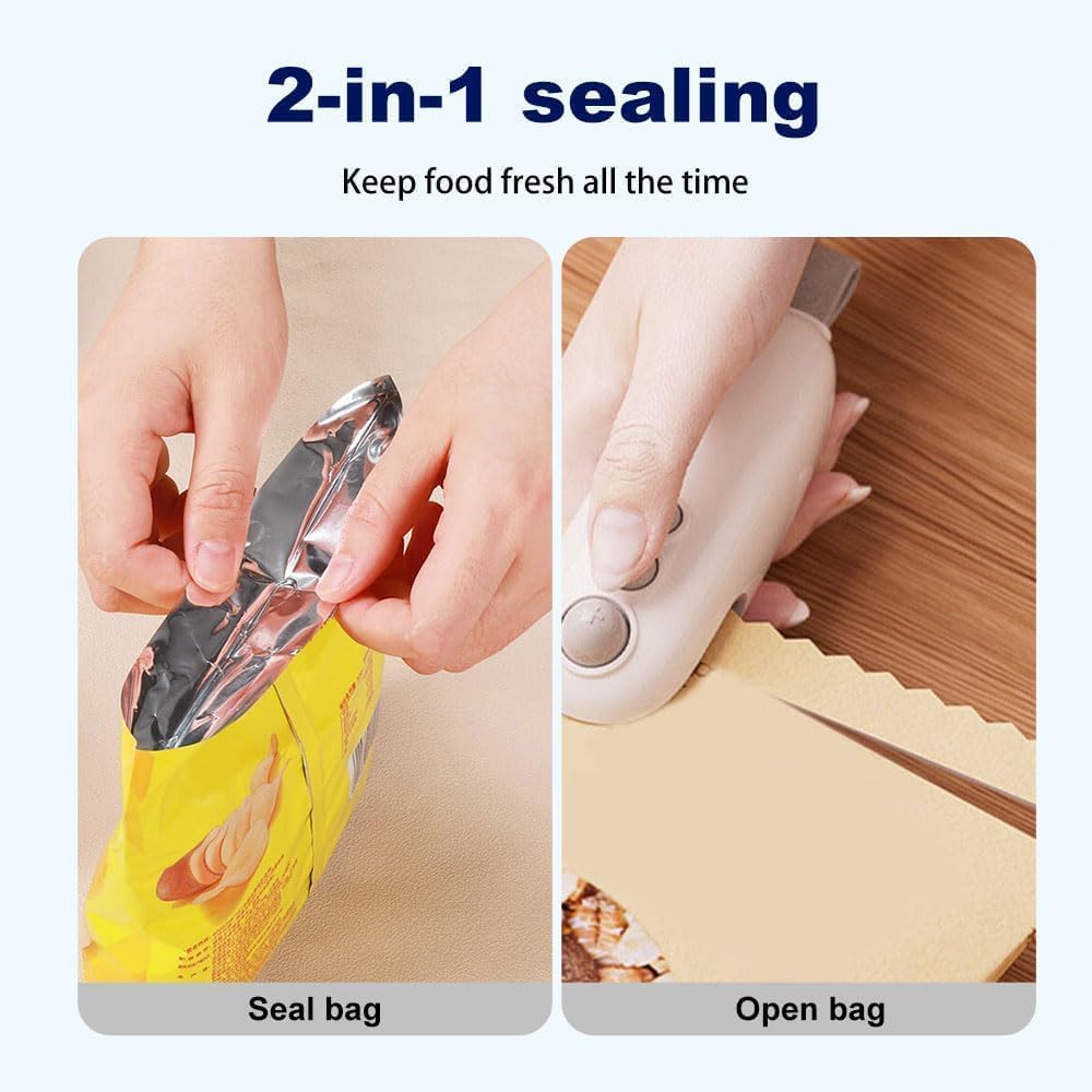 2 in 1 Mini Bag Sealer, 2025 New USB Rechargeable Chip Bag Sealer Heat Seal Tool, Portable Handheld Vacuum Food Sealer Bag Sealing Machine for Snacks and Vegetable Fresh Storage (White) - Image 3