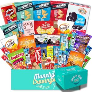 MunchyCravings Snack Box Variety Pack (40 Count), Care Package for Adults & Teens – Chips, Cookies, Bars – Gift, Movie Night, Halloween, Christmas