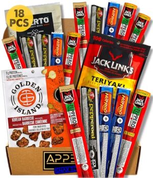Bulk Snack Packs and Meat Snacks - Gifts for Dad & Gifts for Men – Beef Jerky Snack Box with Pepperoni Sticks – Birthday Snacks for Adults – Gift Includes Jack Links, Hot Rods, Oberto & More
