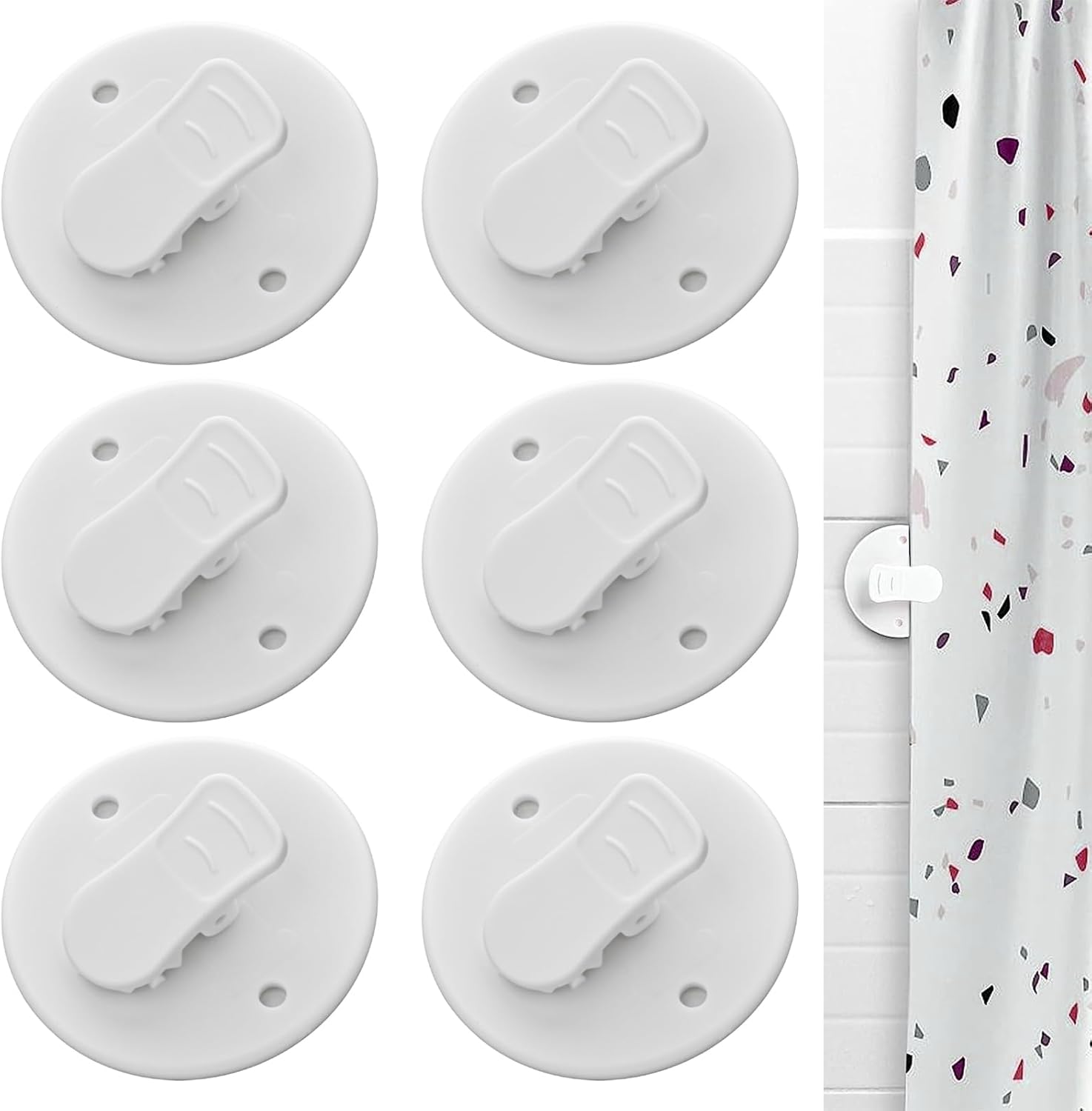 6 Pcs Shower Curtain Clips Self Adhesive Shower Splash Clips for Curtain Shower Curtain Weight Clip, Fix Shower Curtains and Curtains