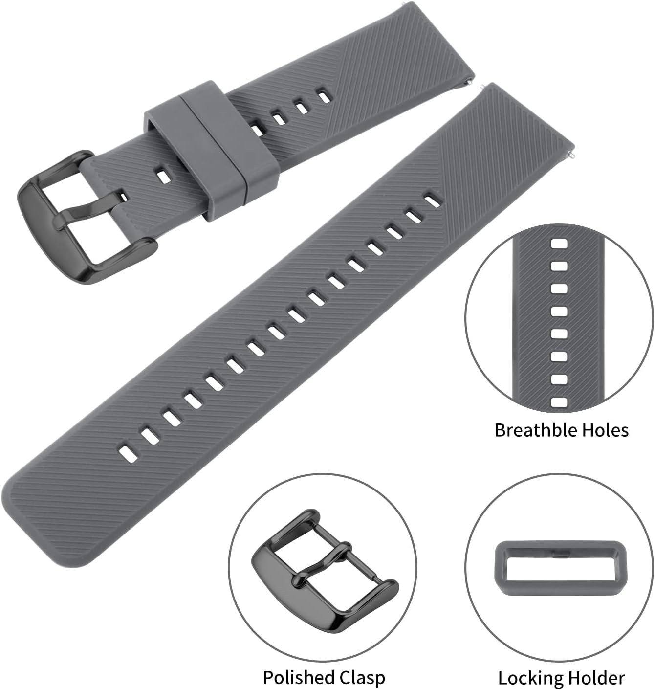 Silicone Watch Bands Rubber - Dark Grey Quick Release Watch Straps Soft - Waterproof Military Watch Strap for Men Women - for Smart Watches Bracelet Replacement 18mm 19mm 20mm 21mm 22mm - Image 3