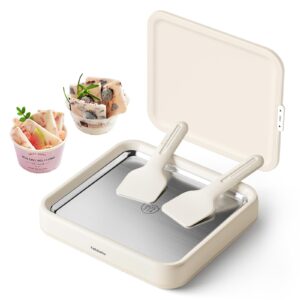 Rolled Ice Cream Maker, Felizbebe Instant Ice Cream Roller Maker with Lid & 2 Spatulas, Food-Grade SUS316 Stainless Steel, Rolled Ice Cream Tray for Frozen Yogurt, Homemade Ice Cream