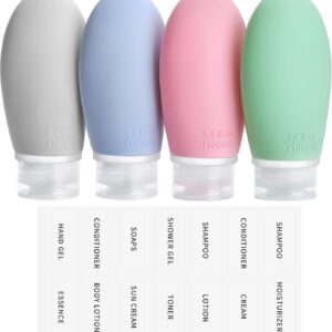 100ml Silicone Travel Bottle, Opret 4 Pack Leak Proof Refillable Squeezable Containers with Lable 3.4oz for Liquid Shampoos, Soap and Toiletries, BPA Free and TSA Approved