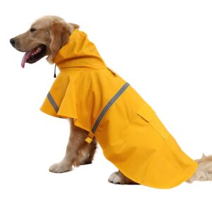 NACOCO Large Dog Raincoat Adjustable Pet Water Proof Clothes Lightweight Rain Jacket Poncho Hoodies with Strip Reflective (XXL, Yellow)