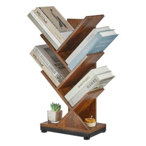 ruboka 4-Shelf Tree Bookshelf, 4 Tier Floor Standing Bookcase for CDs/Magazine/Books, Small Book Organizer for Bedroom, Living Room, Office,Balcony,Retro Storage Shelves,Classic