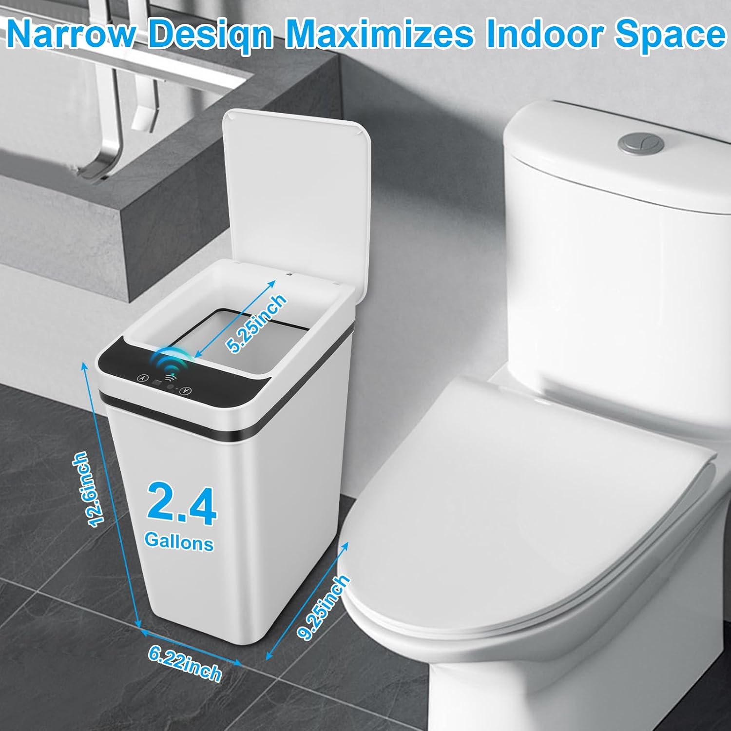 2 Pack Bathroom Trash can,Smart Touchless Trash Can,Automatic Motion Sensor Trash Bin with Lid,2.4 Gallon Garbage Can, Kitchen, Bathroom, Office, Bedroom Trash can (White+White) - Image 2