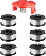 7 Pcs AF-100 Weed Eater Strings Compatible with Black and Decker Weed Eater, 0.065’’ AFS Automatic Feed Replacement Spool, 6 Pcs Spools(180ft Total), 1 Pcs RC-100-P Trimmer Cap and Spring