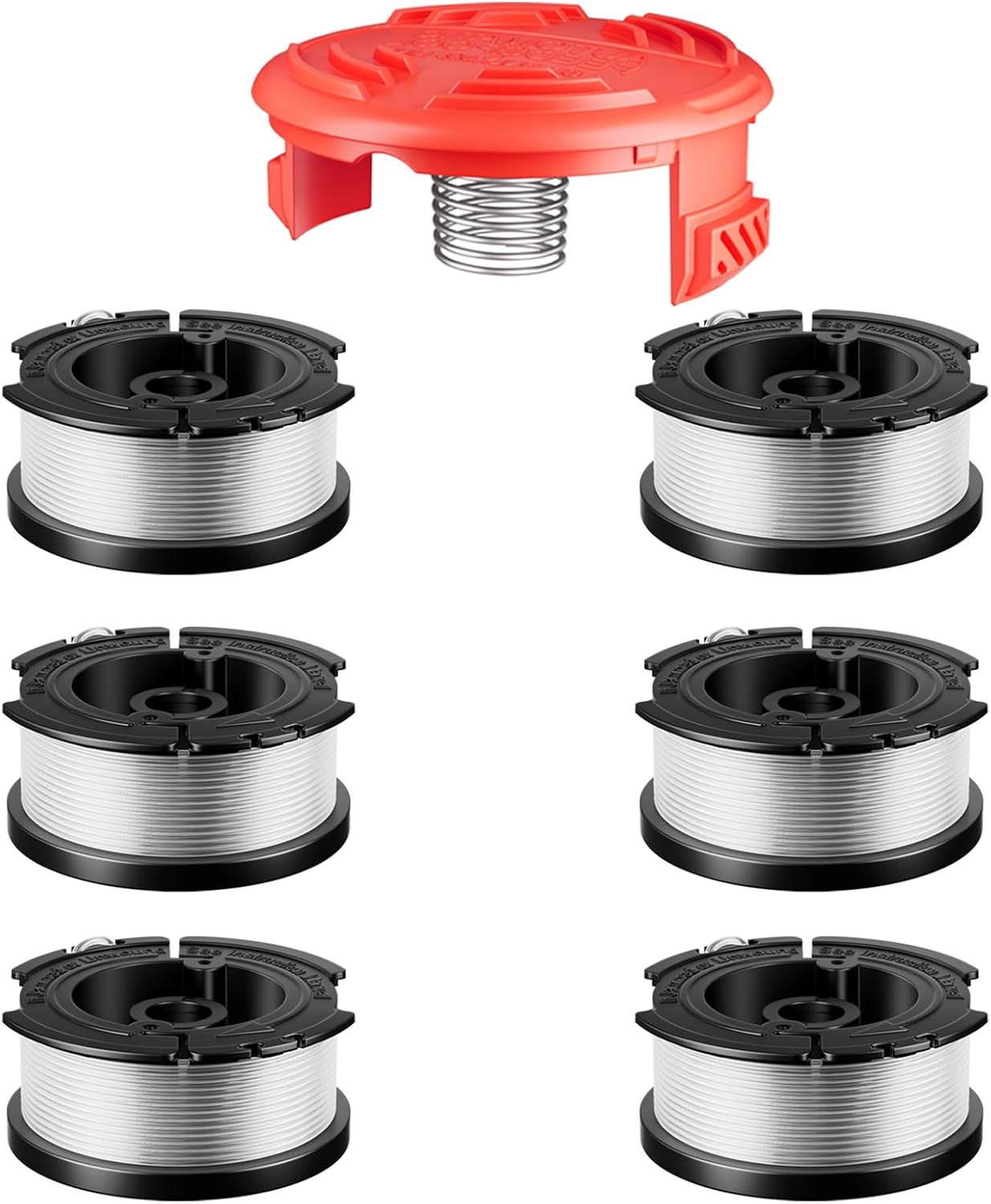 7 Pcs AF-100 Weed Eater Strings Compatible with Black and Decker Weed Eater, 0.065’’ AFS Automatic Feed Replacement Spool, 6 Pcs Spools(180ft Total), 1 Pcs RC-100-P Trimmer Cap and Spring