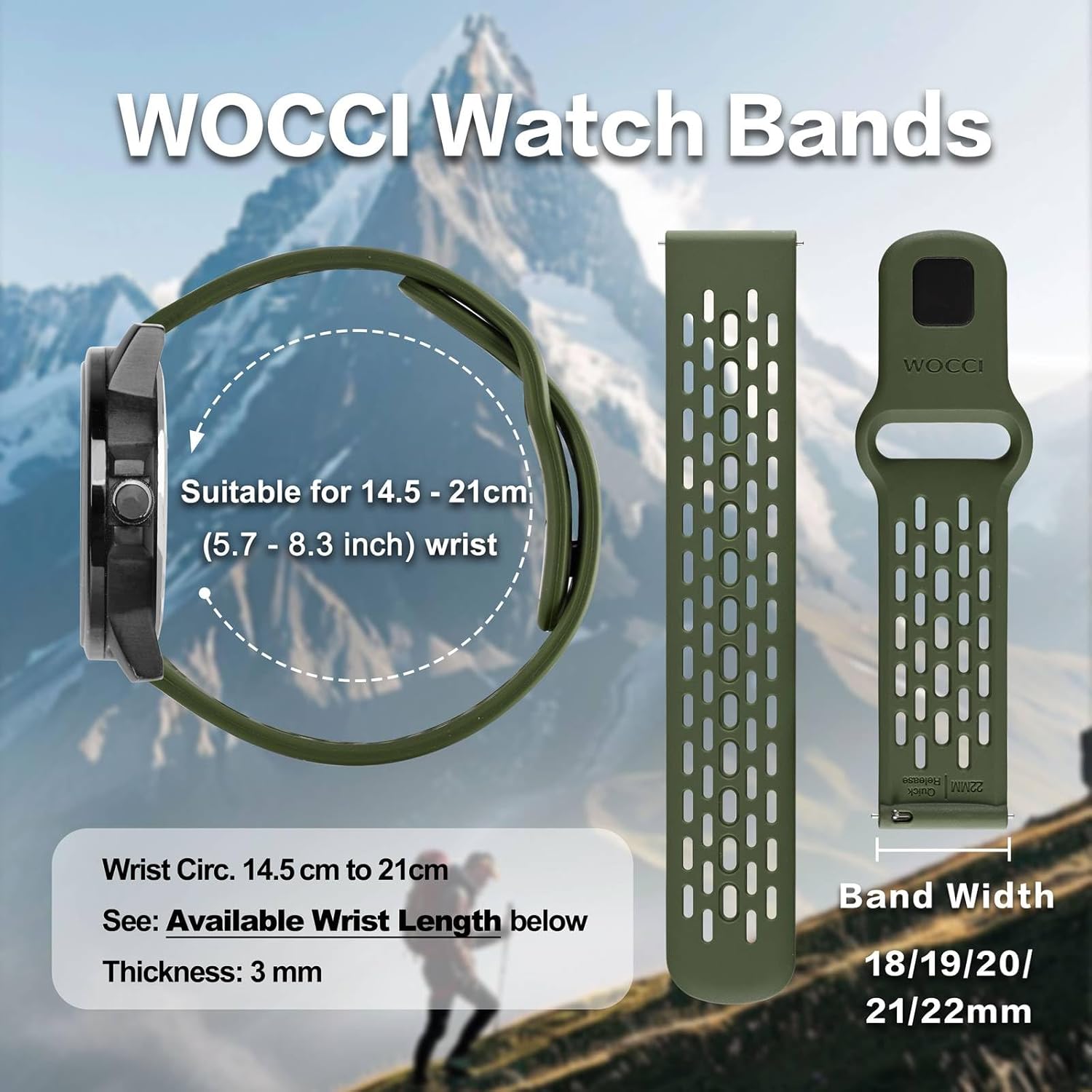 WOCCI Breathable Hollow Silicone Watch Bands, Comfortable Straps for Men and Women, Quick Release, 18mm 19mm 20mm 21mm 22mm - Image 3