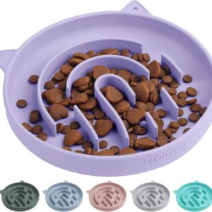 Coomazy Silicone Slow Feeder Dog Cat Bowls, Interactive Puzzle Toy for Pets Food Training, Keeps Dogs Cats Busy, Prevents Puppy Kitty Overeating (Purple, 1.4Cup)