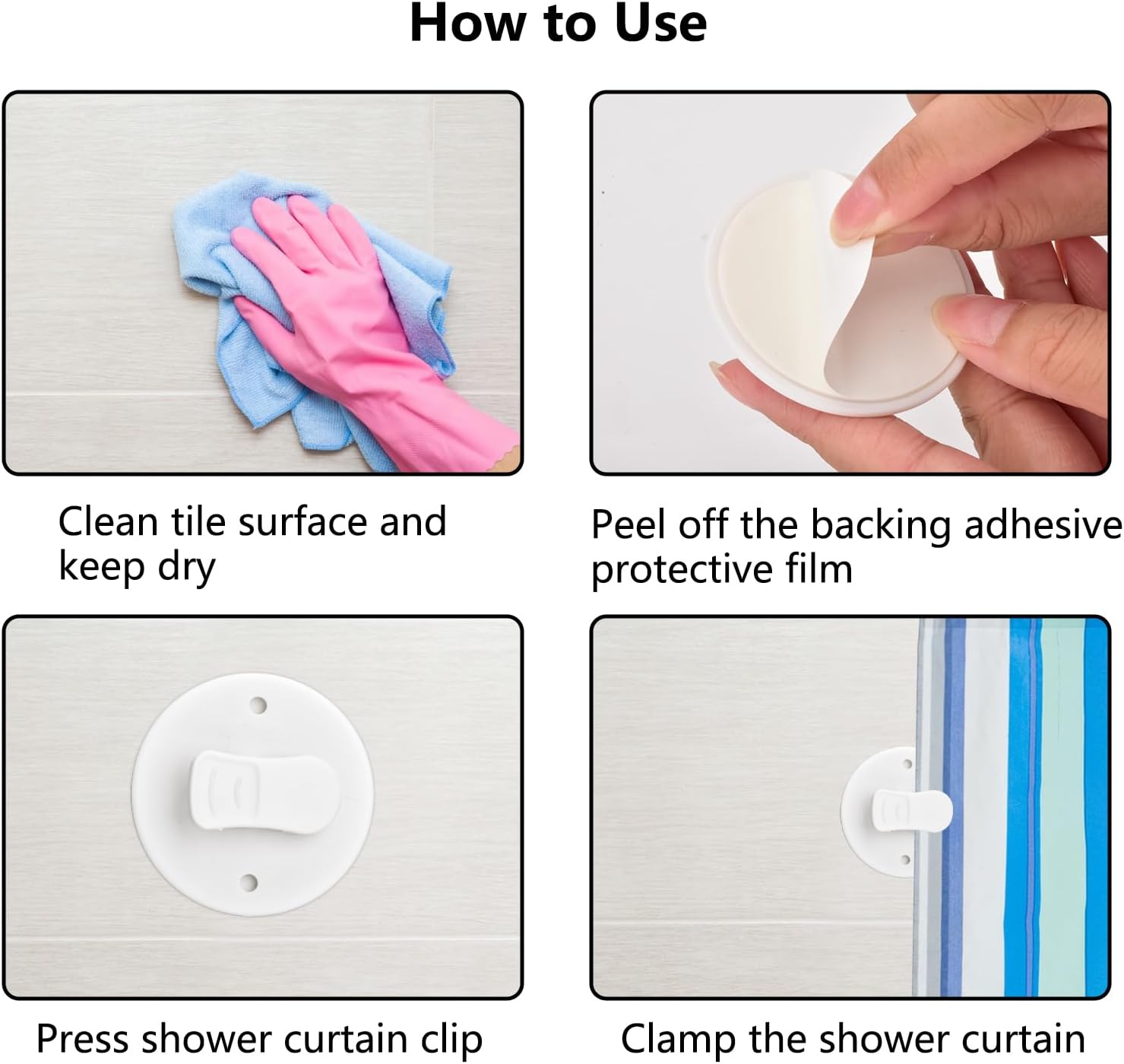 6 Pcs Shower Curtain Clips Self Adhesive Shower Splash Clips for Curtain Shower Curtain Weight Clip, Fix Shower Curtains and Curtains - Image 3