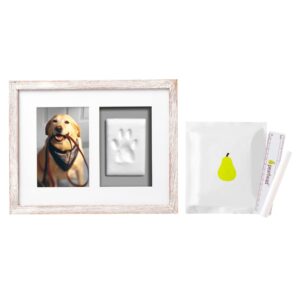 Pearhead Pawprint Keepsake Picture Frame and Clay Impression Kit, Pet Owner Gift, Distressed Gray