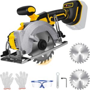5.5 Inch Cordless Circular Saw for Dewalt 20V Battery, Power Wood Saw with Brushless Motor, 0-45° Cutting Bevel, Max Cutting Depth 1.9"(90°), 1.57"(45°), Idea for Wood, Plastic, Soft Metal