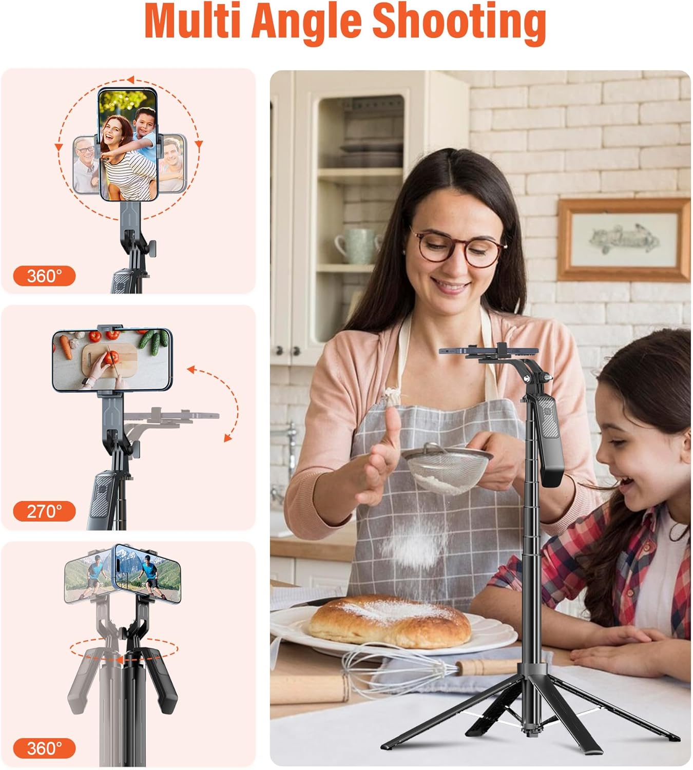 Selfie Stick Phone Tripod - 71 inch Tall Cell Phone Holder with Detachable Wireless Remote and 2 LED Lights for Recording, Video and Picture, Phone Stand for iPhone, Android, Camera & Gopro - Image 5