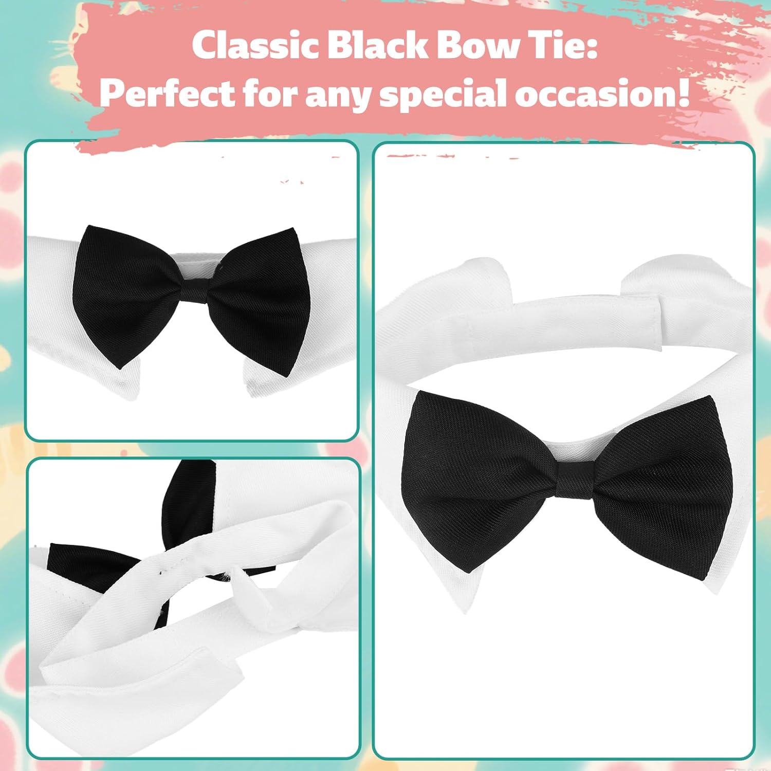 2pcs Cat Bow Tie, Dog Tuxedo Collar Pet Wedding Bowtie Cute Puppy Kitten Easter Valentines Grooming Outfit Accessories for 10.63-13in Neck Size Cats & Small Dogs - Image 3