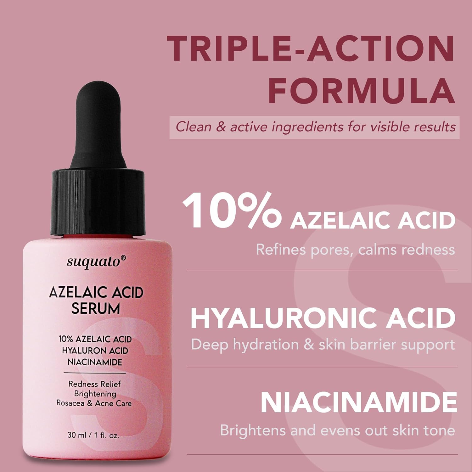 10% Azelaic Acid Serum with Niacinamide & Hyaluronic Acid – Rosacea Treatment For Face – Redness Relief, Blemish Relief, Brightening Skincare for Rosacea-Prone, Oily or Sensitive Skin, 30ml - Image 3
