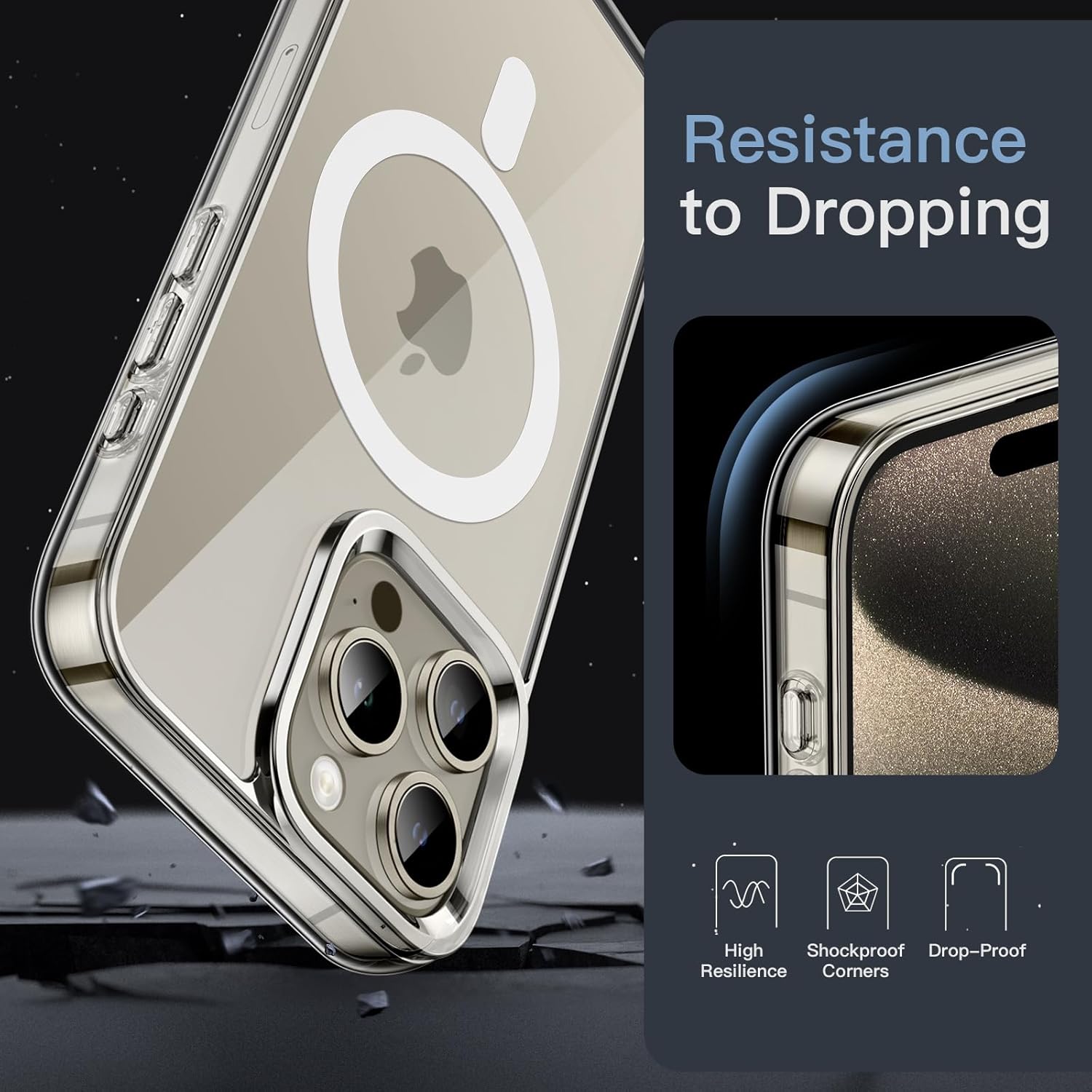 JETech Magnetic Case for iPhone 15 Pro 6.1-Inch Compatible with MagSafe Wireless Charging, Shockproof Phone Bumper Cover, Anti-Scratch Clear Back (Clear) - Image 6