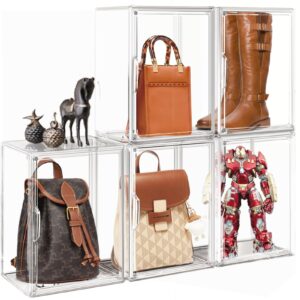 5 Pack Tall Boot Storage Box 11.4'' x 9.8'' x 15.3'' XX-Large Acrylic Shoe Box Sneaker Display Case for Collectibles Clear Plastic Stackable Handbag Organizer with Magnetic Lids
