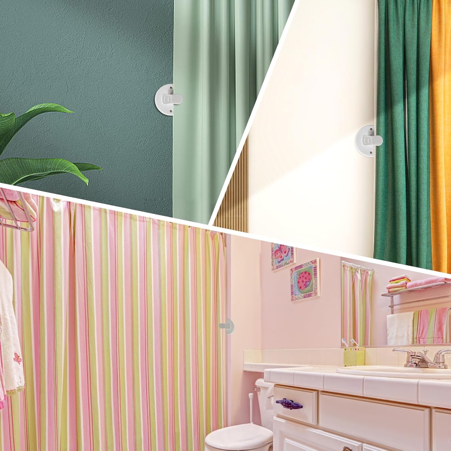 6 Pcs Shower Curtain Clips Self Adhesive Shower Splash Clips for Curtain Shower Curtain Weight Clip, Fix Shower Curtains and Curtains - Image 7