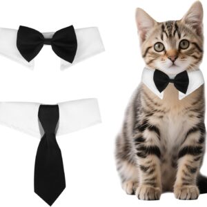 2pcs Cat Bow Tie, Dog Tuxedo Collar Pet Wedding Bowtie Cute Puppy Kitten Easter Valentines Grooming Outfit Accessories for 10.63-13in Neck Size Cats & Small Dogs