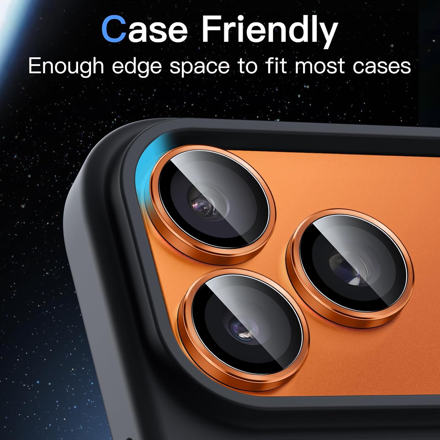 JETech Camera Lens Protector for iPhone 17 Pro 6.3-Inch and iPhone 17 Pro Max 6.9-Inch, 9H Tempered Glass Metal Individual Ring Cover, Easy Installation Tray, HD Clear, 1 Set (Orange) - Image 7