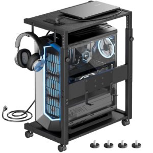 JANE EYRE - Adjustable Computer Tower Stand - CPU Stand with Charging Station for Office, Home, Classroom, 23-28.3 Inches Tall, Black