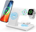 EXW Charging Station, 3 in 1 Charging Station for Apple Devices, Wireless Charger Stand for iPhone 17 Air 16 15 14 13 12 11 Pro Max XR XS 8, Apple Watch and AirPods(18W Adapter Not Included)