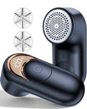 Fabric Shaver & Lint Remover for Clothes, 6-Blade Sweater Shaver with LED Display & 2 Extra Heads, USB-C Rechargeable Lint Shavers, 3 Speeds for Delicates/Couches/Blankets/Suits/Bedding, Black