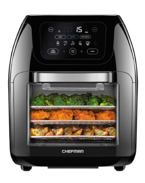 CHEFMAN Multifunctional Digital AirFryer+ Rotisserie,Dehydrator, Convection Oven17 Touch Screen Presets Fry,Roast,Dehydrate, Bake, XL 10L Family Size,Auto Shutoff,Large Easy-View Window Black,10 Quart