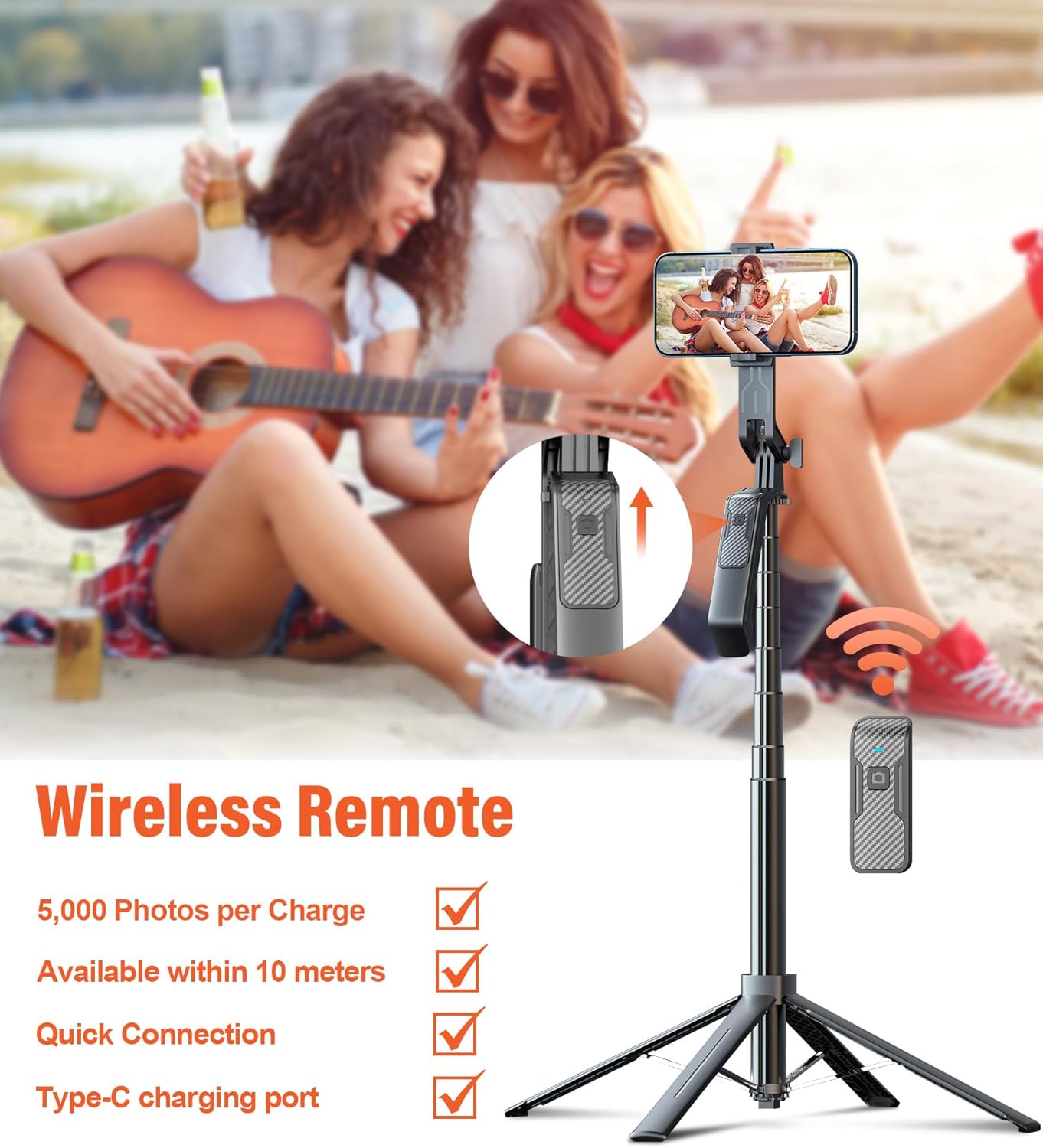 Selfie Stick Phone Tripod - 71 inch Tall Cell Phone Holder with Detachable Wireless Remote and 2 LED Lights for Recording, Video and Picture, Phone Stand for iPhone, Android, Camera & Gopro - Image 6