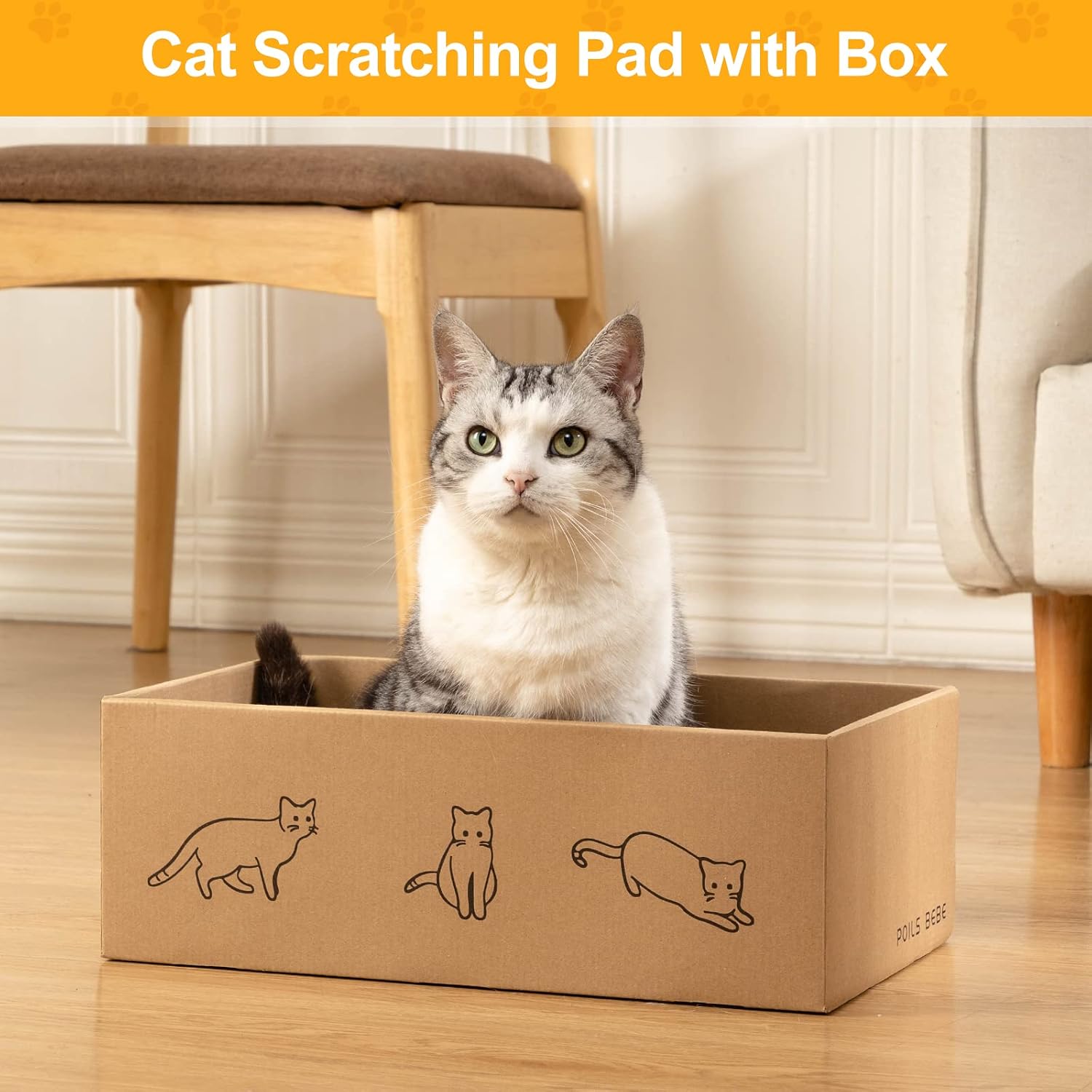Poils bebe 5 PCS Cat Scratcher with Box, Reversible Cat Scratchers for Indoor Cats, Cardboard Cat Scratcher with Catnip, 2 Curved and 3 Flat Boards for Scratching Bed - Image 3