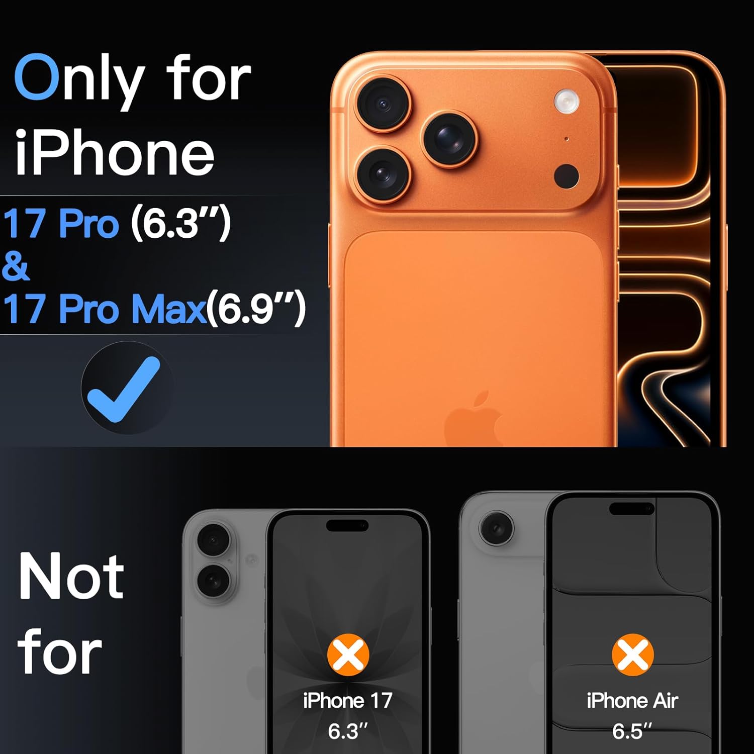 JETech Camera Lens Protector for iPhone 17 Pro 6.3-Inch and iPhone 17 Pro Max 6.9-Inch, 9H Tempered Glass Metal Individual Ring Cover, Easy Installation Tray, HD Clear, 1 Set (Orange) - Image 2