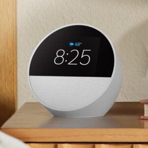 Amazon Echo Spot (newest model), Great for nightstands, offices and kitchens, Smart alarm clock, Designed for Alexa+, Glacier White