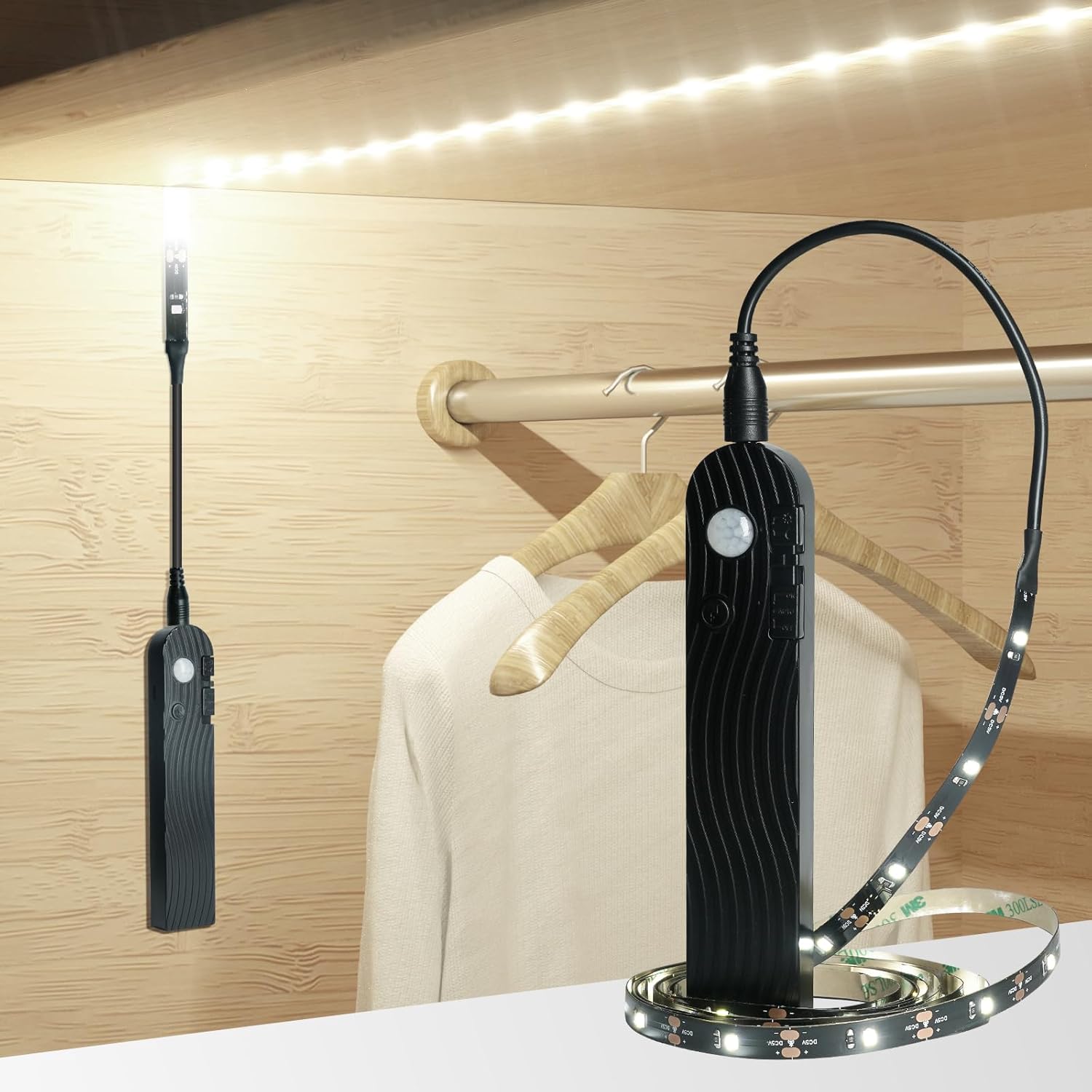 Sensky Motion Sensor LED Strip Lights Rechargeable Motion Activated Light Strip Dimmable Cabinet Strip Lighting for Wardrobe, Gun Safe, Cabinet, Pantry, Closet (1M, Warm White) - Image 9