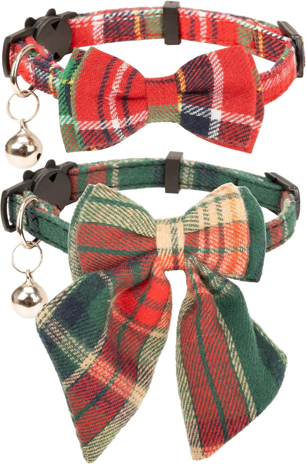 Christmas Cat Collar with Bow Tie Flower Sailor Bowtie Breakaway Safety Detachable Plaid Kitten Cats Pet Cute 2pcs Xmas-A