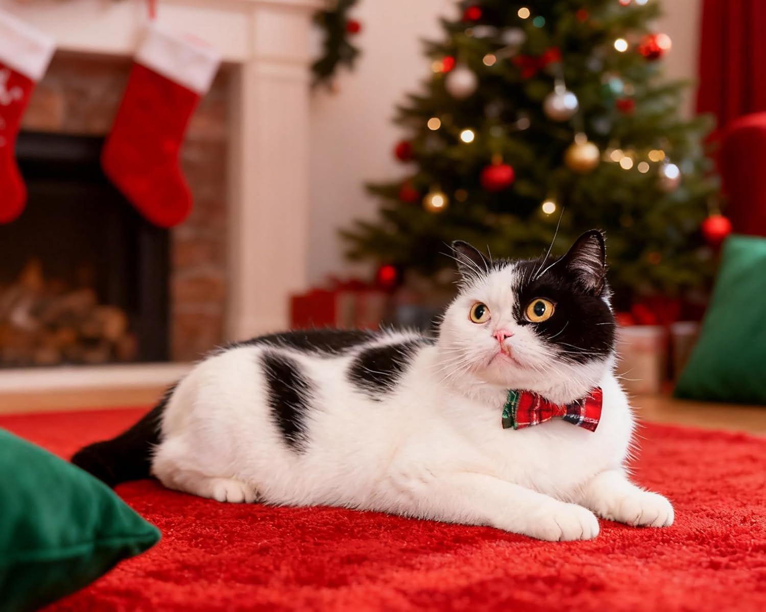 Christmas Cat Collar with Bow Tie Flower Sailor Bowtie Breakaway Safety Detachable Plaid Kitten Cats Pet Cute 2pcs Xmas-A - Image 3