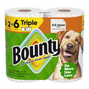 Bounty Full Sheet Paper Towels, White, 2 Triple Rolls = 6 Regular Rolls (Packaging May Vary)