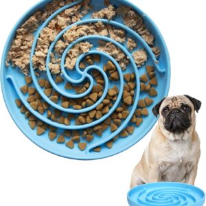 Slow Feeder Dog Bowls, Dishwasher Microwave Safe Silicone Puppy Puzzle Bowl with Non-Slip Design for Eating (Sky Blue)
