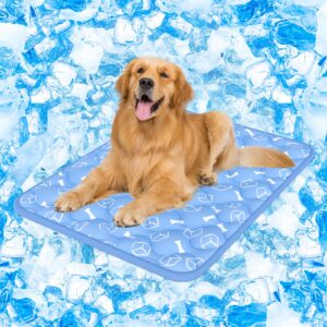 【Upgraded】Rywell Extra Large Dog Cooling Mat 44"x32" Thickened Self-Cooling Pad for Large Dogs, Arc-Chill Waterproof Non-Slip, Washable Pet Cooling Bed Mat for Crate, Sofa, Kennel, Grey,Q-Max>0.5 Blue