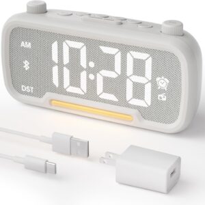Alarm Clock Radio for Bedrooms, Hi-Fi Sound, Clock Radio with Bluetooth Speaker, Adjustable Dimmer, Auto-off Timer, Night Light, Dual Charging Ports, Ideal for Bedrooms, Dorms & Home Offices(White)