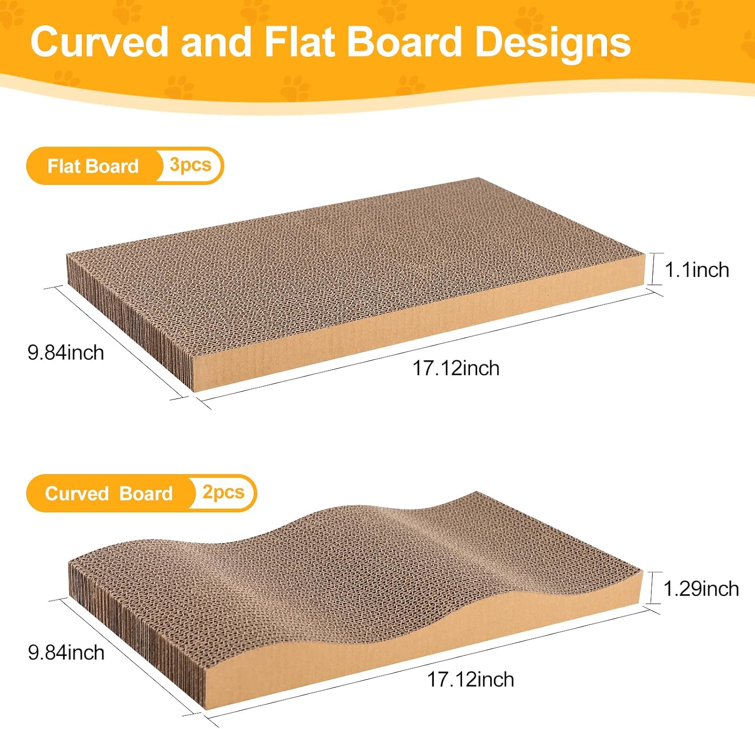 Poils bebe 5 PCS Cat Scratcher with Box, Reversible Cat Scratchers for Indoor Cats, Cardboard Cat Scratcher with Catnip, 2 Curved and 3 Flat Boards for Scratching Bed - Image 4