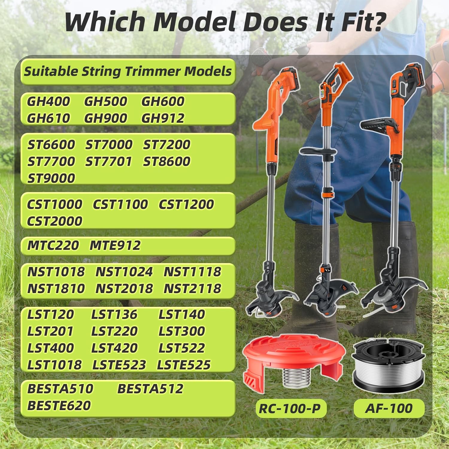 7 Pcs AF-100 Weed Eater Strings Compatible with Black and Decker Weed Eater, 0.065’’ AFS Automatic Feed Replacement Spool, 6 Pcs Spools(180ft Total), 1 Pcs RC-100-P Trimmer Cap and Spring - Image 3