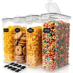 KICHLY Pack of 4 Cereal Containers Storage - Cereal Dispenser & Food Storage Containers for Pantry Organization and Storage -Food Dispensers for Kitchen Counter and Cookie Jars