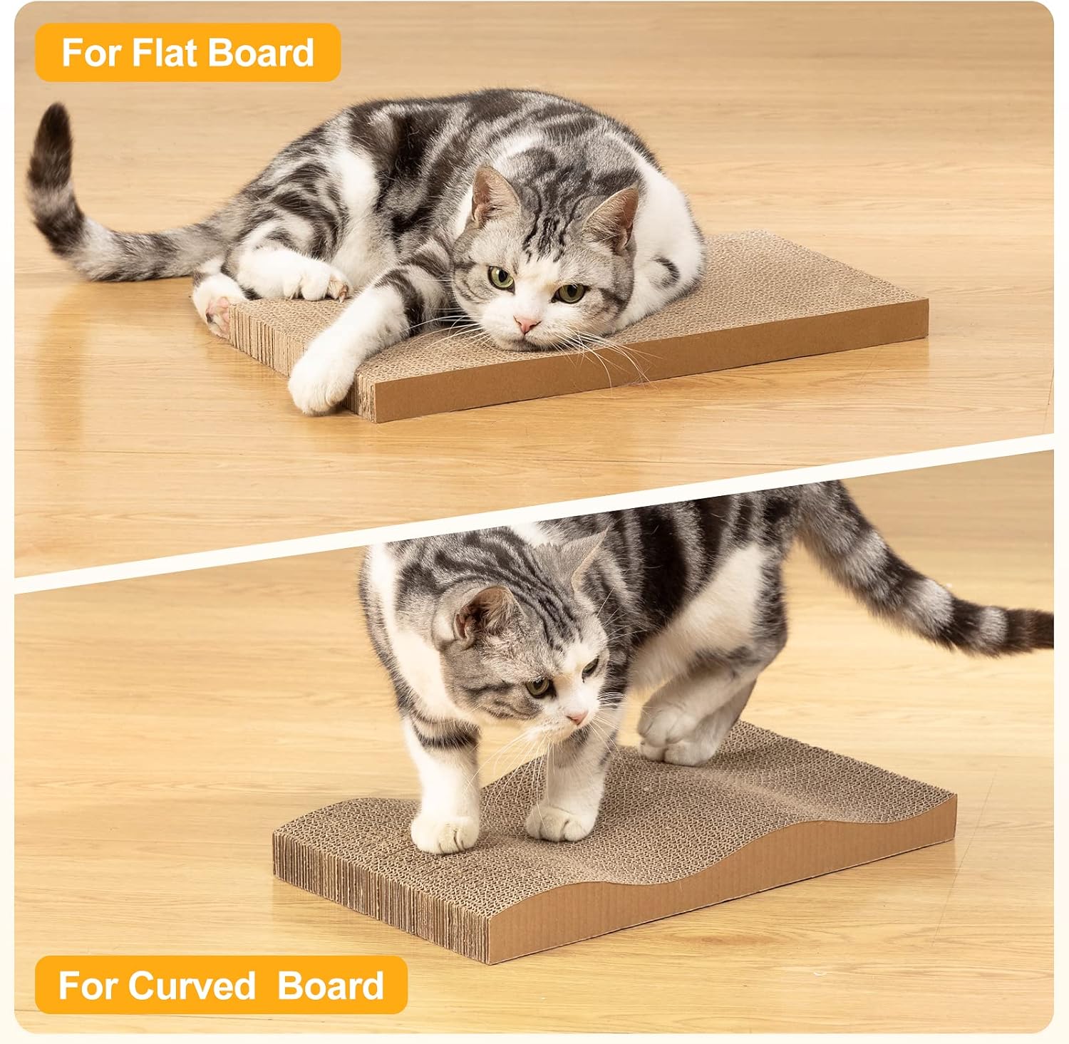 Poils bebe 5 PCS Cat Scratcher with Box, Reversible Cat Scratchers for Indoor Cats, Cardboard Cat Scratcher with Catnip, 2 Curved and 3 Flat Boards for Scratching Bed - Image 2