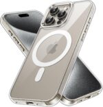 JETech Magnetic Case for iPhone 15 Pro 6.1-Inch Compatible with MagSafe Wireless Charging, Shockproof Phone Bumper Cover, Anti-Scratch Clear Back (Clear)